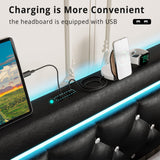 LIKIMIO Black PU Leather Full Size Bed Frame with LED Lights and 4 Storage Drawers LIKIMIO