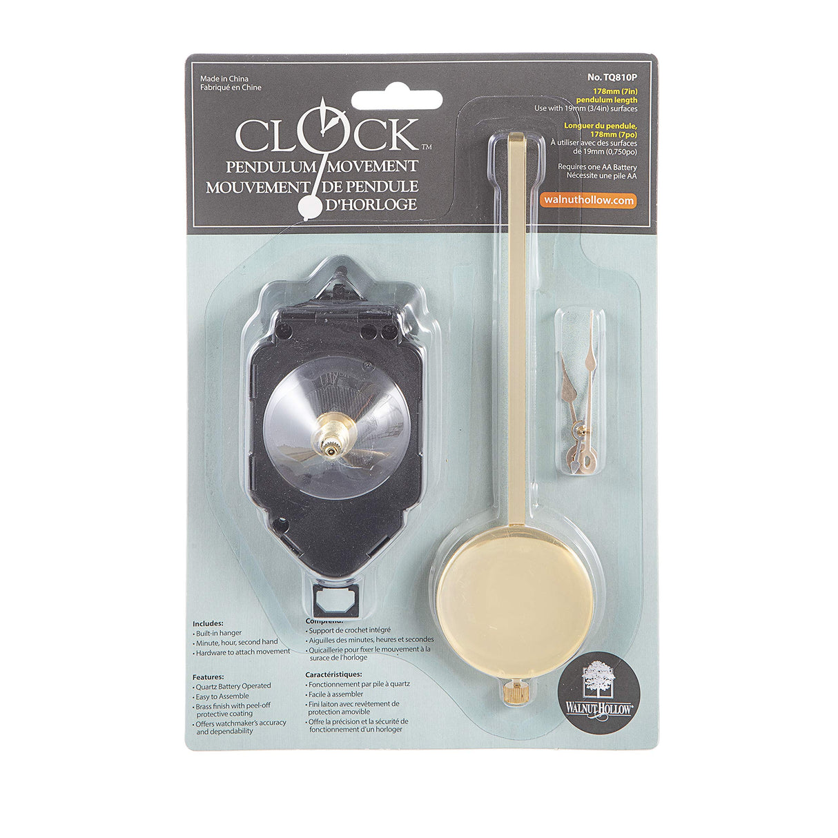 Walnut Hollow Pendulum Clock Movement for 3/4-inch Surfaces, Small Walnut Hollow