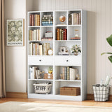 IRONCK Bookcase and Bookshelves, 70" Tall Bookshelf Floor Standing 6 Tiers Display Storage Shelves, Book Shelf with Drawers for Home Office, Living Room, Bedroom, Library, White IRONCK