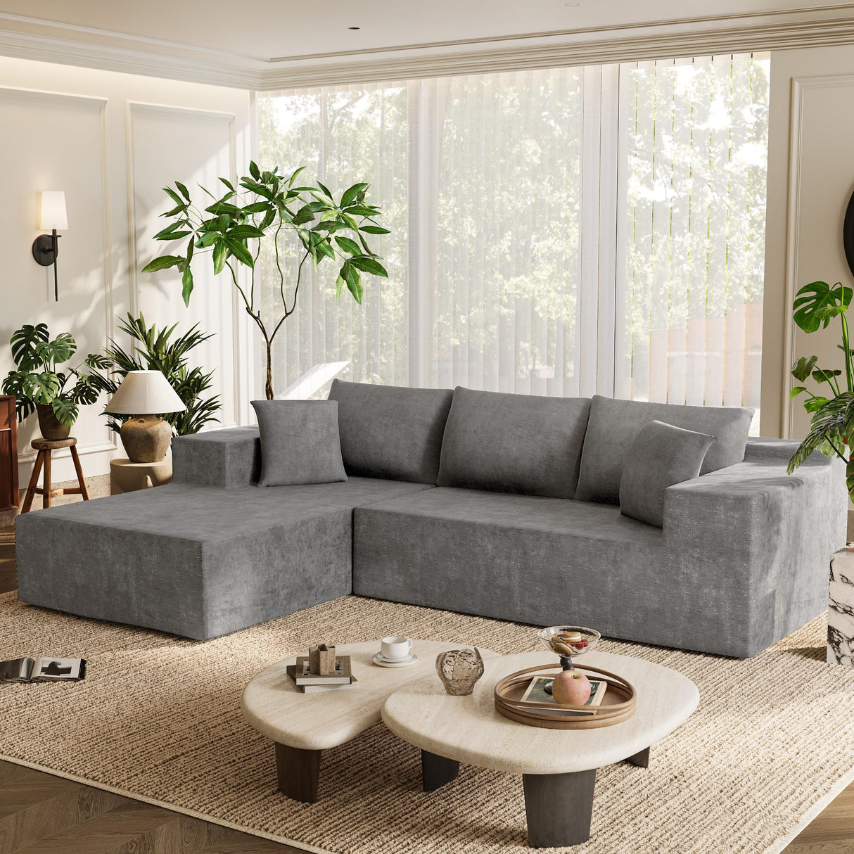 Homall 108" Modular Sectional Sofa, Boneless Couch with L-Shape Chaise, Cloud Couch with Deep Seat Upholstered, No Assembly Required for Living Room, Bedroom (Chenille, Grey) Homall