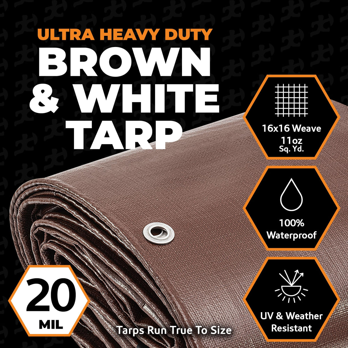 20' x 40' Brown/White Ultra Heavy Duty Tarp - 20 Mil Tarps Heavy Duty Waterproof 20x40 - Extra Large Outdoor Tarp, Waterproof Tarp Cover for Rain Camping, Tent Tarp, UV Protection, Reinforced Corners Xpose Safety