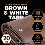 20' x 40' Brown/White Ultra Heavy Duty Tarp - 20 Mil Tarps Heavy Duty Waterproof 20x40 - Extra Large Outdoor Tarp, Waterproof Tarp Cover for Rain Camping, Tent Tarp, UV Protection, Reinforced Corners Xpose Safety
