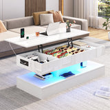 47.2" Large Lift Top Coffee Table,Modern High Glossy LED Coffee Tables for Living Room with Storage,Black Living Room Tables for Living Room,Dining Room,Bedroom Home Office,APP LED Lights(White) chartustriable