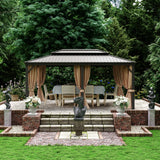 12x18Ft Hardtop Gazebo, Aluminum Frame Canopy with Double Galvanized Steel Roof, Outdoor Heavy Gazebo with Nettings and Curtains for Backyard, Patio and Deck (Brown 12x18 Ft) TRUSTERTHEE