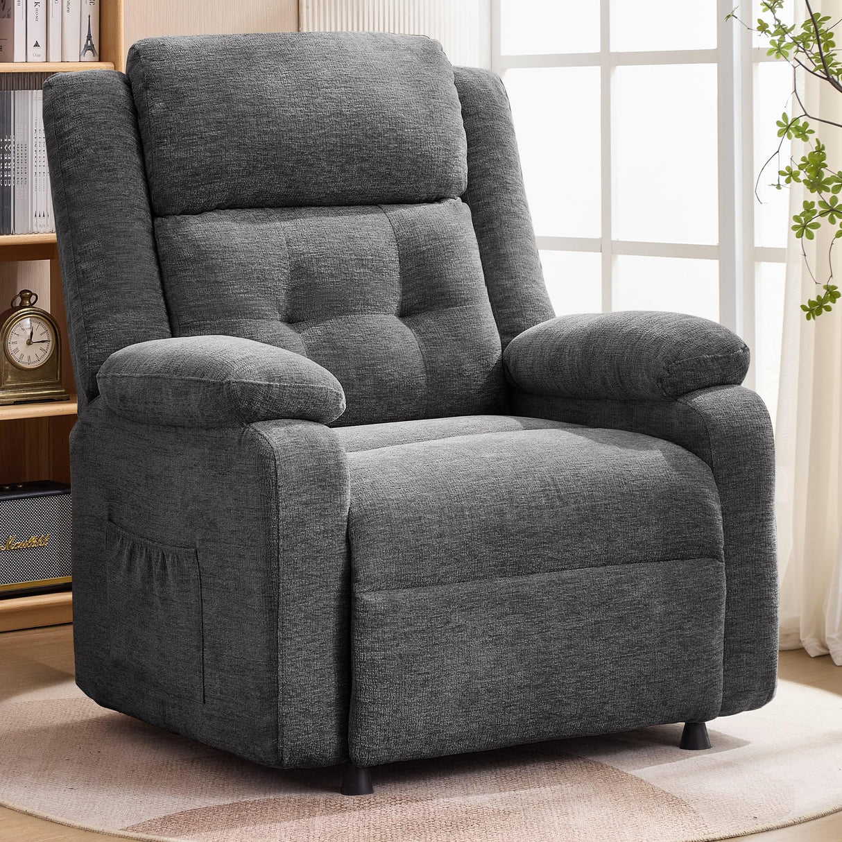 Korser Power Recliner Chair for Adults, Oversized Electric Recliner with Thickened Cushions, Chenille Fabric Reclining Chair for Living Room, Bedroom, Grey Korser