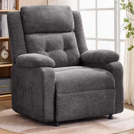 Korser Power Recliner Chair for Adults, Oversized Electric Recliner with Thickened Cushions, Chenille Fabric Reclining Chair for Living Room, Bedroom, Grey Korser