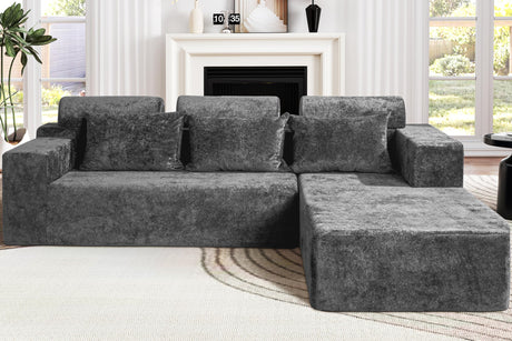 Homguava Modular Sectional Couches for Living Room,105" Cloud Couch with L-Shape Chaise,Comfy Sofa Living Room Couch with Deep Seat,No Assembly L Couch,Luxury Distressed Velvet(Grey,R) Homguava