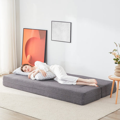 Lazyzizi Floor Sofa Bed, Fold Out Couch Bed with 2 Pillows & Washable Cover Convertible Sleeper Folding Sofa Bed Mattress for Living Room, Guest Bed, Playroom 8inches, Queen Lazyzizi