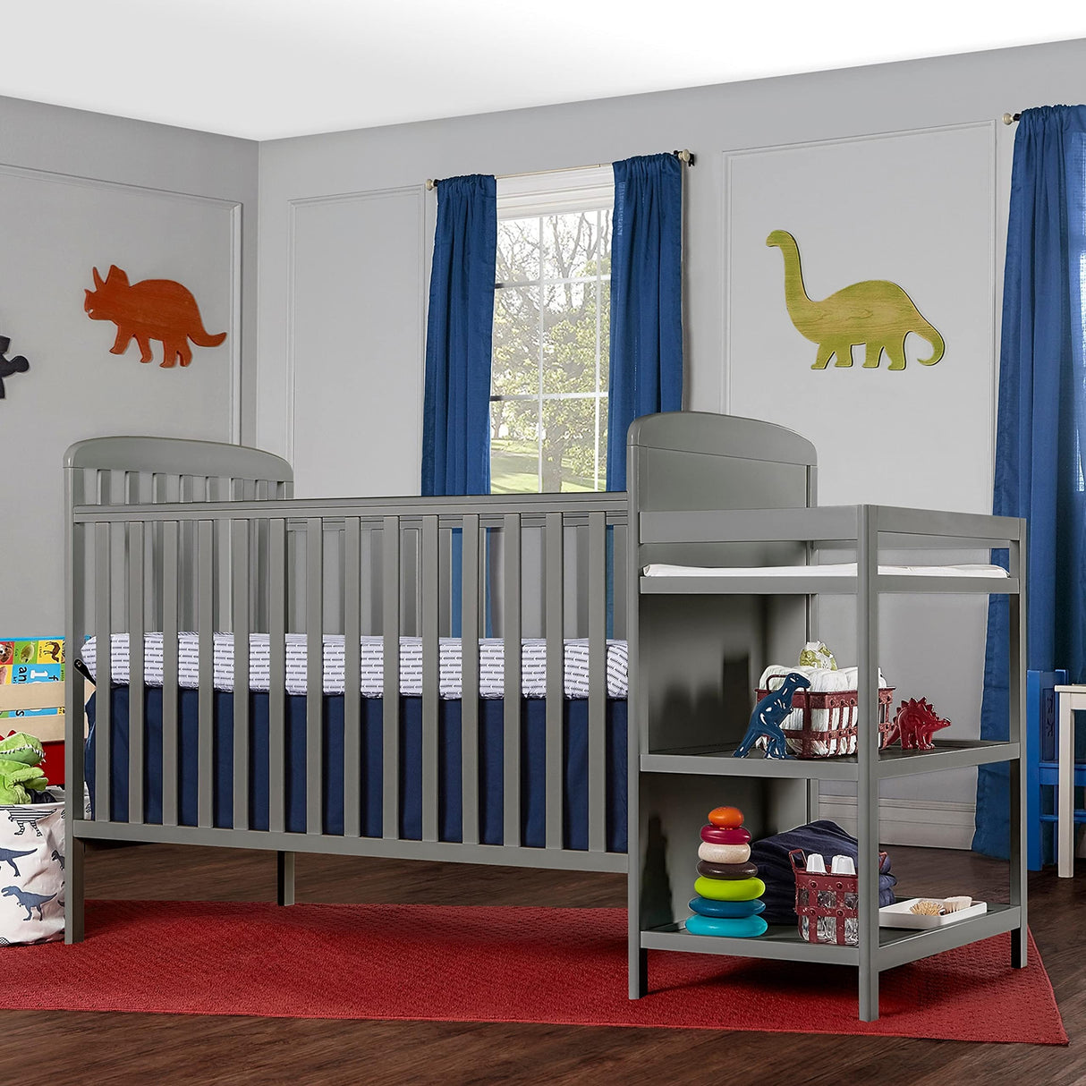 Dream On Me Anna 3-in-1 Full-Size Crib and Changing Table Combo in Steel Grey, Greenguard Gold Certified, Non-Toxic Finishes, Includes 1" Changing Pad, Wooden Nursery Furniture Dream On Me