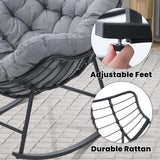 Kromax Oversized Outdoor Papasan Rocking Chair, Wicker Egg Chair Rocker for Outside, Comfy Patio Rocker, Large Indoor Rocking Recliner, Modern Egg Style, Grey Kromax