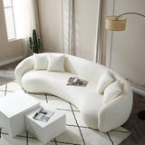 BAMOOLI 101'' Curved Sofa Couch, Mid Century Modern Half Moon Living Room Sofa, Luxury 5-Seat Sofa Couch with 4 Throw Pillows, Teddy Fleece Leisure Couch for Apartment, Office, Bedroom, Beige BAMOOLI