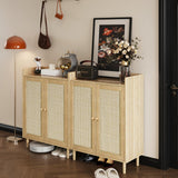 Shoe Cabinet - Rattan Shoe Cabinet for Entryway, Shoe Storage Cabinet with Adjustable Shelves, Natural Shoe Cabinet, Farmhouse Freestanding Wood Shoe Rack Organizer for Closet, Living Room, Hallway IANUE