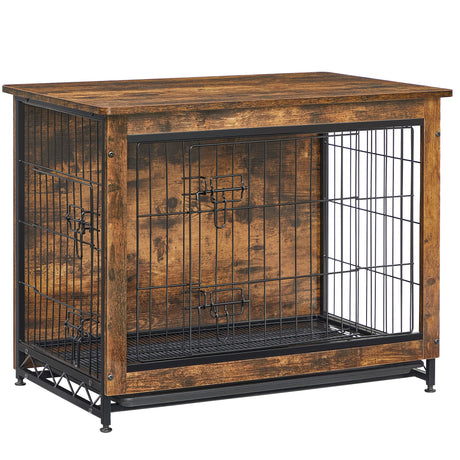 Feandrea Dog Crate Furniture, 32.5" Side End Table, Modern Kennel for Dogs Indoor up to 45 lb, Heavy-Duty Dog Cage with Multi-Purpose Removable Tray, Double-Door Dog House, Rustic Brown UPFC002X01 Feandrea