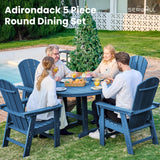 SERWALL 5-Piece Patio Dining Sets, HDPE Outdoor Table and Chairs Furniture Set, 45" Round Dining Table and 4 Adirondack Dining Chair, Navy SERWALL