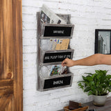MyGift Wall Mounted Torched Solid Wood Magazine and Mail Holder Organizer Rack with 3 Slots and Chalkboard Labels MyGift