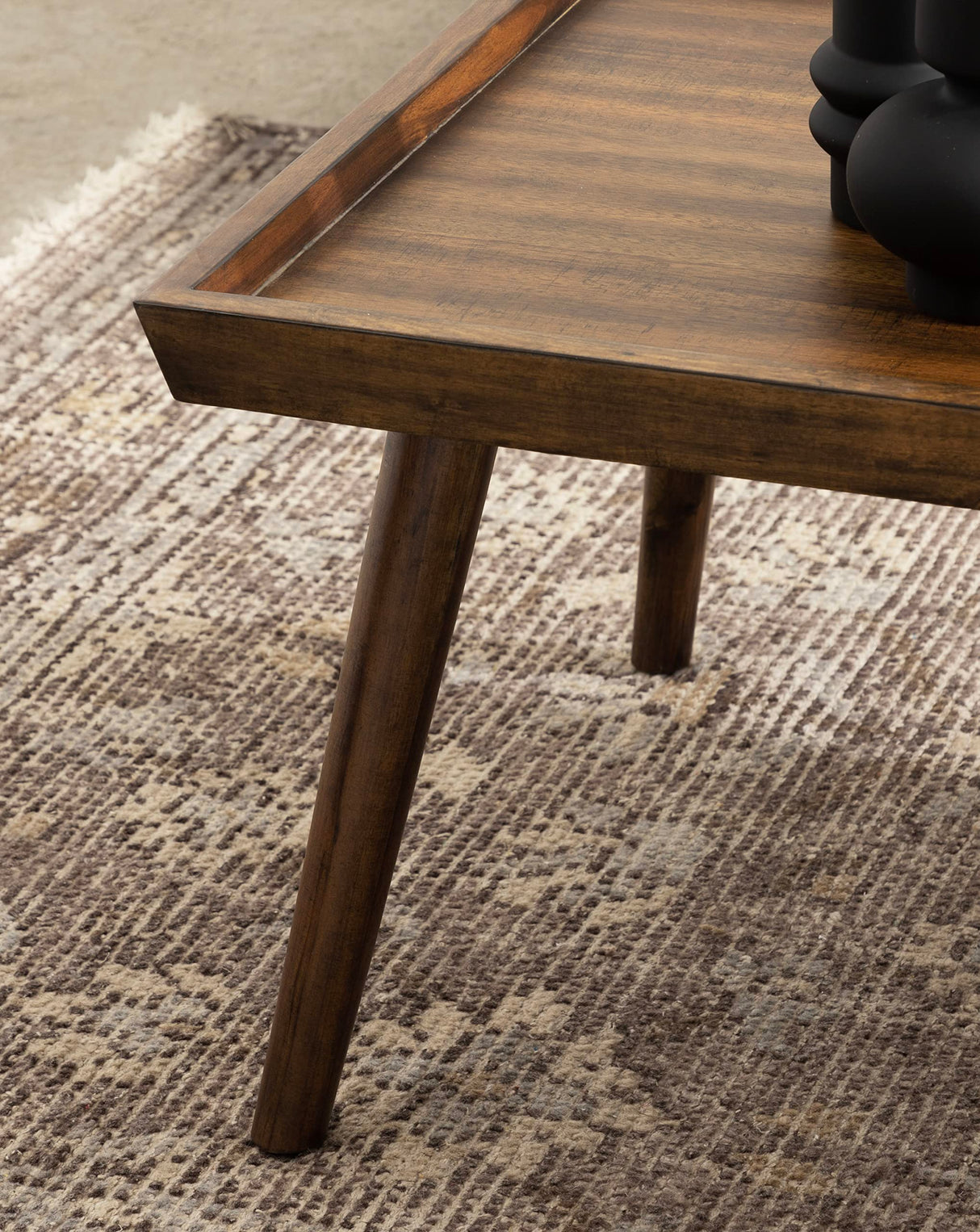 Kate and Laurel Eastmont Rectangle Wood Coffee Table; 46 x 22 x 17; Walnut Brown; Large Mid-Century Wooden Living Room Table with Stylish Tapered Legs and Adjustable Feet Kate and Laurel