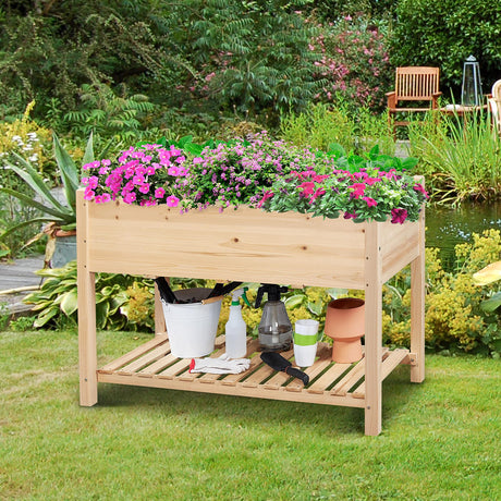 Yaheetech 47x23x32in Wooden Raised Garden Bed with Legs & Storage Shelf Horticulture Wooden Elevated Planter Box Vegetable Growing Bed for Flower/Herb/Backyard/Patio, 2pcs Yaheetech