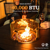 PIZZELLO 3 Pieces Outdoor Patio Furniture Set w/ 37" Propane Fire Table and 2 Swivel Barstools Chairs Outdoor Wicker Rattan Conversation Sets of 3 for Outside Porch, Balcony (Black) PIZZELLO