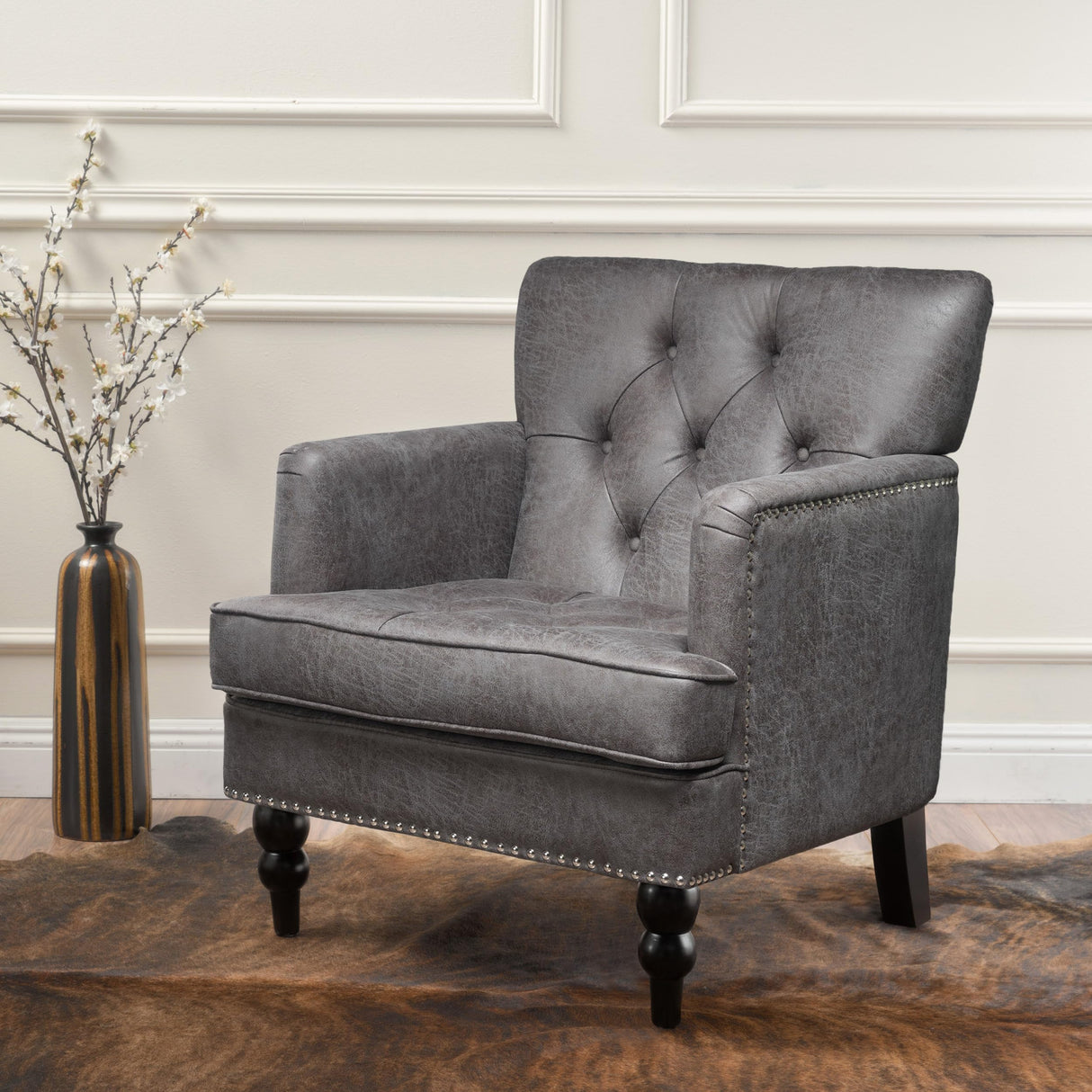 Christopher Knight Home Malone Tufted Club Chair, Slate 28D x 29.5W x 33.5H Inch Christopher Knight Home