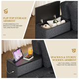 YITAHOME Queen Size Sleeper Sofa, 5-in-1 Convertible Sofa Bed Couch with 2 Storage Cabinets and USB Ports, 100" Sectioanl Sofa Couch with 2 Throw Pillow for Living Room, Grey Linen Fabric YITAHOME