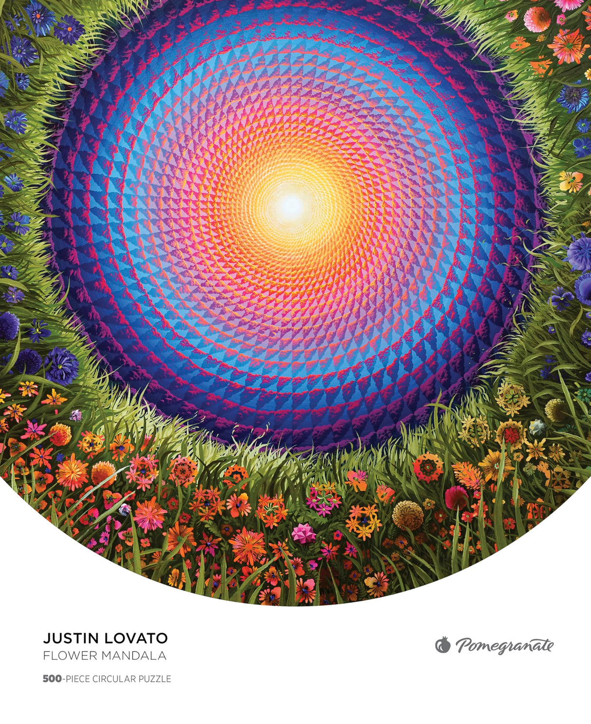 Pomegranate 500-Piece Circular Jigsaw Puzzle for Adults, Justin Lovato's Flower Mandala, Matte Finish, Snug Fit Pomegranate