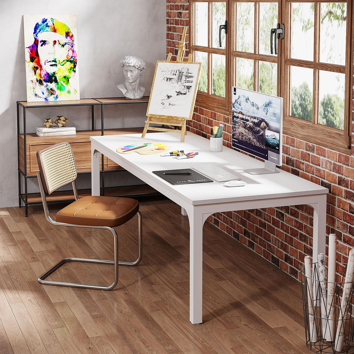 Tribesigns 2-Person Home Office Desk, 78.7" Extra Long Computer Desk, Double Workstation for Home Office, Work Desk for Two People (White) Tribesigns