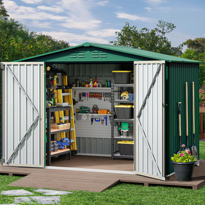 DWVO 8x6 FT Outdoor Storage Shed, Large Metal Tool Sheds, Heavy Duty Storage House with Lockable Doors & Air Vent for Backyard Patio Lawn to Store Bikes, Tools, Lawnmowers, Green