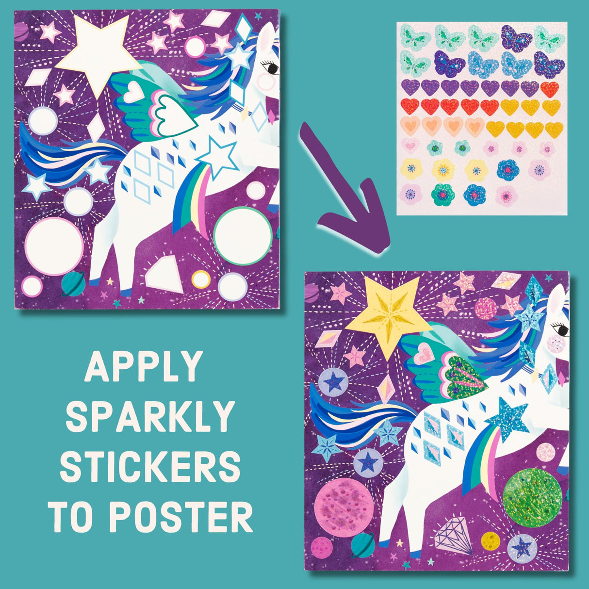 Mudpuppy Unicorn Magic – Sticker Sparkle Poster Activity Kit with Illustrations of Sparkling Unicorns for Children Ages 4 and Up Mudpuppy