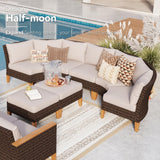 GREEN PARTY 7 Pieces Wicker Patio Furniture Set with 56" Fire Pit Table, All-Weather Outdoor Rattan Patio Half-Moon Curved Sectional Sofa Conversation Set for Garden, Backyard GREEN PARTY