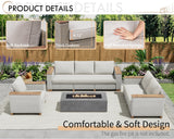 PaPaJet 6-Piece Patio Furniture Set, Wicker Patio Conversation Set with Solid Wood Armrests &Thick Legs, UV-Resistant Outdoor Sectional Sofa for Backyard, Porch, Garden(88"+63"+37") PaPaJet