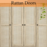 WOODTIME Rattan Armoire Wardrobe Closet with 7 Shelves, 5 Drawers & Hanging Bars, 59" L Wooden Wardrobe Clothes Storage Cabinet for Bedroom, Guest Room, Brown WOODTIME