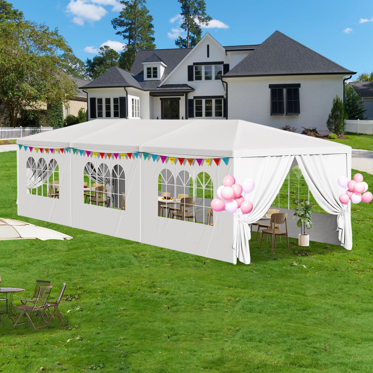 Usnipoya 10' x 30' Outdoor Gazebo Tents with 8 Detachable Sidewalls, White Patio Canopy Tent, Shade Tents with Transparent Windows, Ideal for Party, Wedding, Birthday, Events, Gatherings Usnipoya