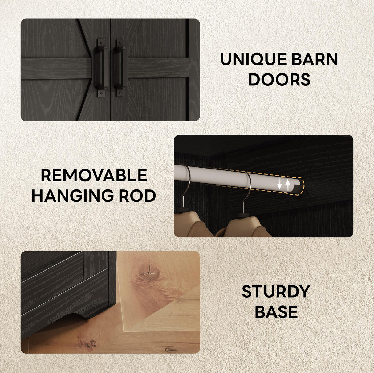 LIKIMIO Armoire Wardrobe Closet 70 Inches, Large Storage with Mirror, 2 Doors, Drawer, and Shelves, Modern Bedroom Freestanding Wooden Wardrobe Combination with Hanging Rail, Black LIKIMIO