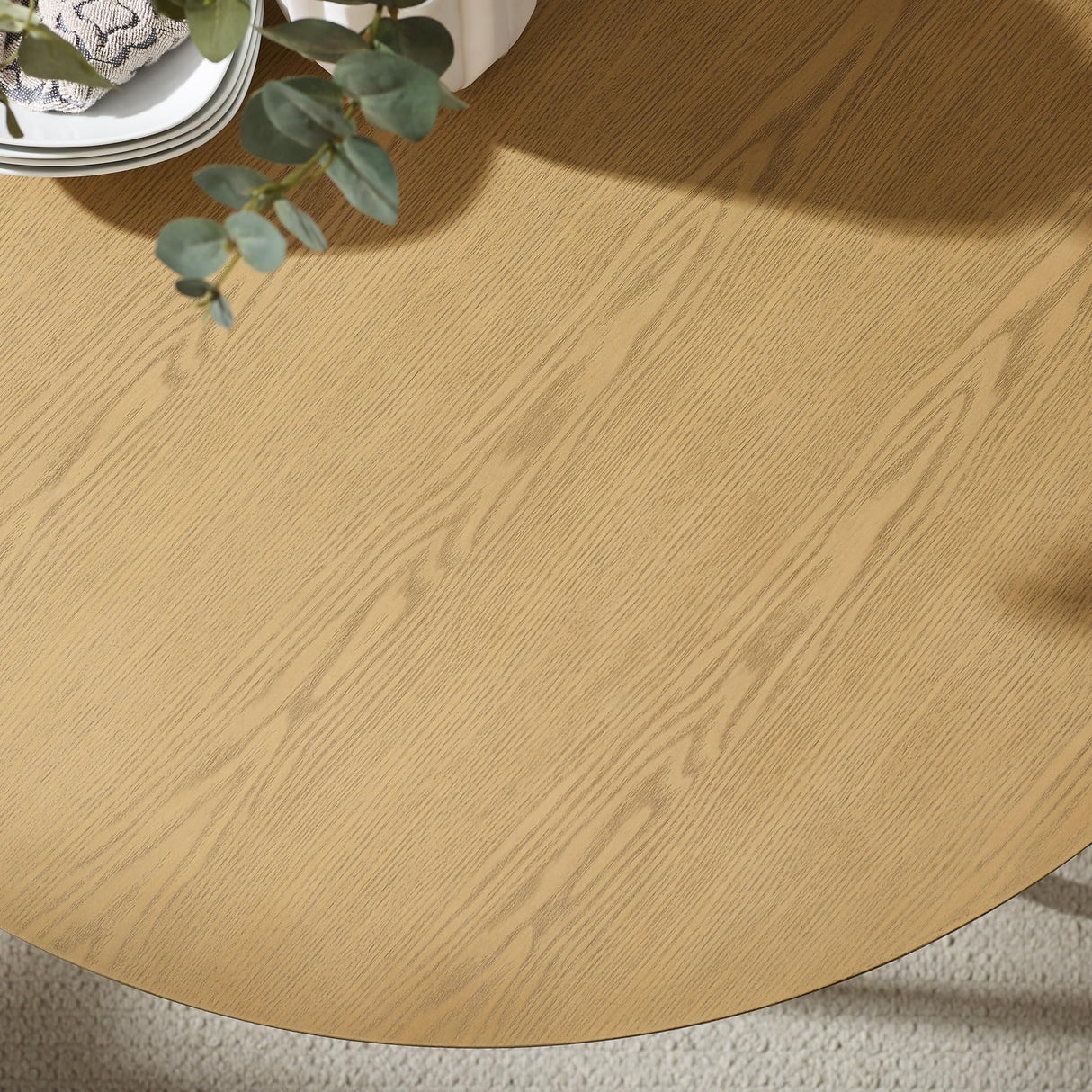 Walker Edison Modern Metal and Wood Round Dining Table, 40 Inch, English Ash Walker Edison