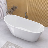 GETPRO Free Standing Tub 59" Acrylic Freestanding Bathtub, Adjustable Soaking Bath Tub Oval Shape with Integrated Slotted Overflow and Chrome Anti-clogging Drain Glossy White GETPRO