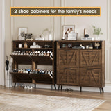 Shoe Cabinet Wtih 4 Flip Drawers,Shoe Storage Cabinet for Entryway,Freestanding Shoe Cabinet Organizer with Open Storage,Farmhouse Narrow Shoe Cabinet with Legs,Dark Walnut Halitaa