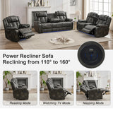Power Recliner Sofa Set 5-Seater with Zero Gravity,Bass Speaker,Wireless Charger,USB/Type-C Ports,LED Lights,Cup Holders,Faux Leather Electric Reclining Loveseat Couch Recliner Sets,2 Piece,Gray Comfort Stretch