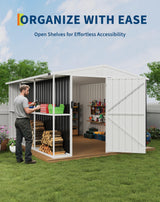 10 X 8 Metal Storage Shed with Rack, Large Outdoor Tool Utility Shed with Shelves, Garden Shed for Yard Outside Use Curtainboro