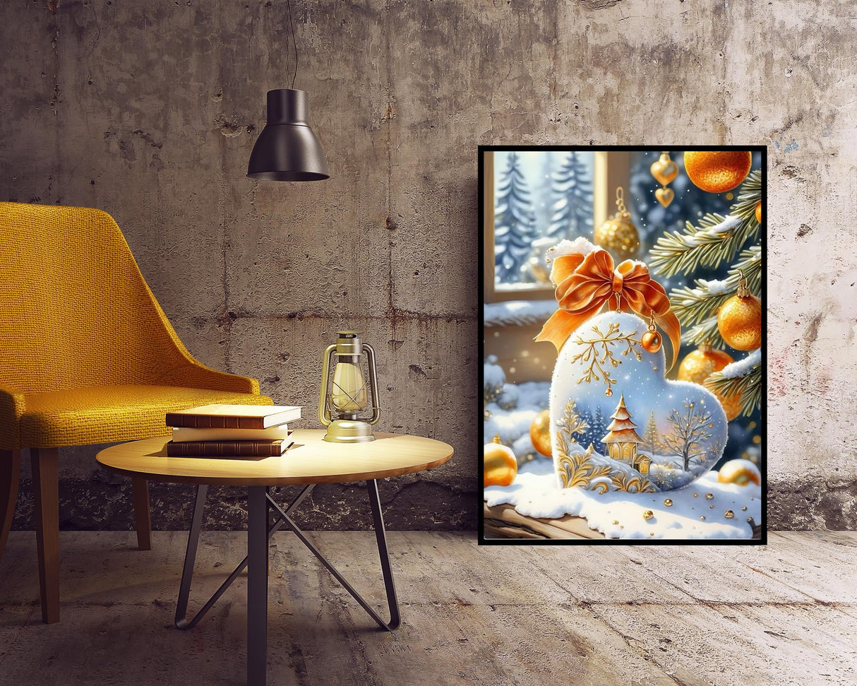 KINPLUB Christmas Diamond Art Kits for Adults Beginners, Christmas Winter Love Heart Diamond Painting Kits for Adults, DIY Full Drill Round Gem Art Dots for Home Wall Decor 12x16 Inch KINPLUB