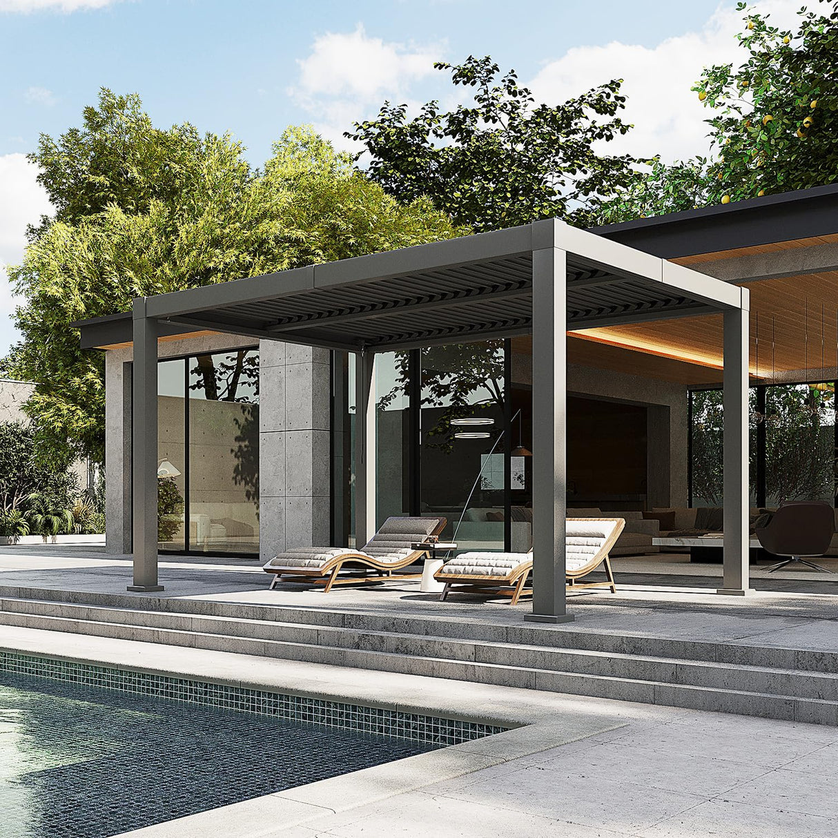 Jolydale Louvered Pergola 10' x 12' Outdoor Aluminum Pergola with Adjustable Top for Decks, Gardens and Backyards, Gray Jolydale