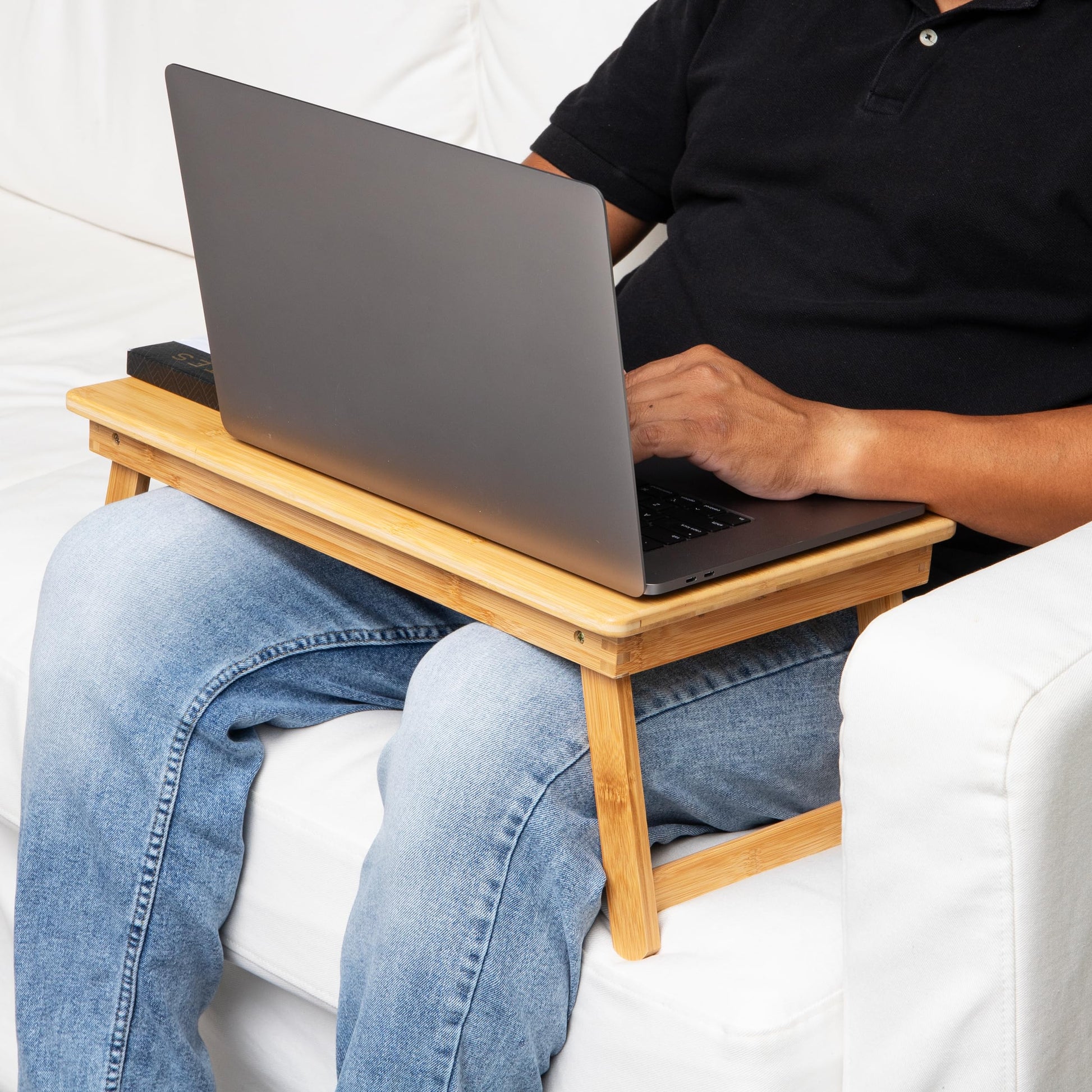 Mind Reader Lap Desk Laptop Stand, Bed Tray, Dorm Room, Folding Legs, Rayon From Bamboo, 21.25"L x 13.19"W x 8.25"H, Brown - WoodArtSupply