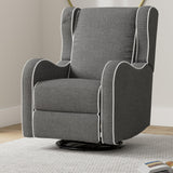 Angel Line Rebecca Upholstered Swivel Gliding Recliner, Dark Gray Linen with White Piping Angel Line