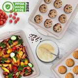 NutriChef 3 Piece Nonstick Cookie Sheets for Baking - Premium Carbon Steel Baking Pans with White Silicone Handles - Even Heat Distribution, PFOA/PFOS/PTFE Free, Easy to Clean - Cream Marble, NCBKT3CM NutriChef