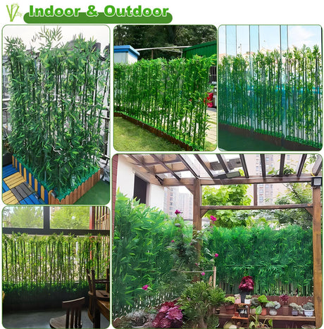 HOUSESET 4ft / 6ft Artificial Bamboo Tree 10 Pack, Fake Bamboo Plant with Encrypted Silk Leaves for Garden Yard Indoor Outdoor Decor, Privacy Waterproof Faux Plants HOUSESET