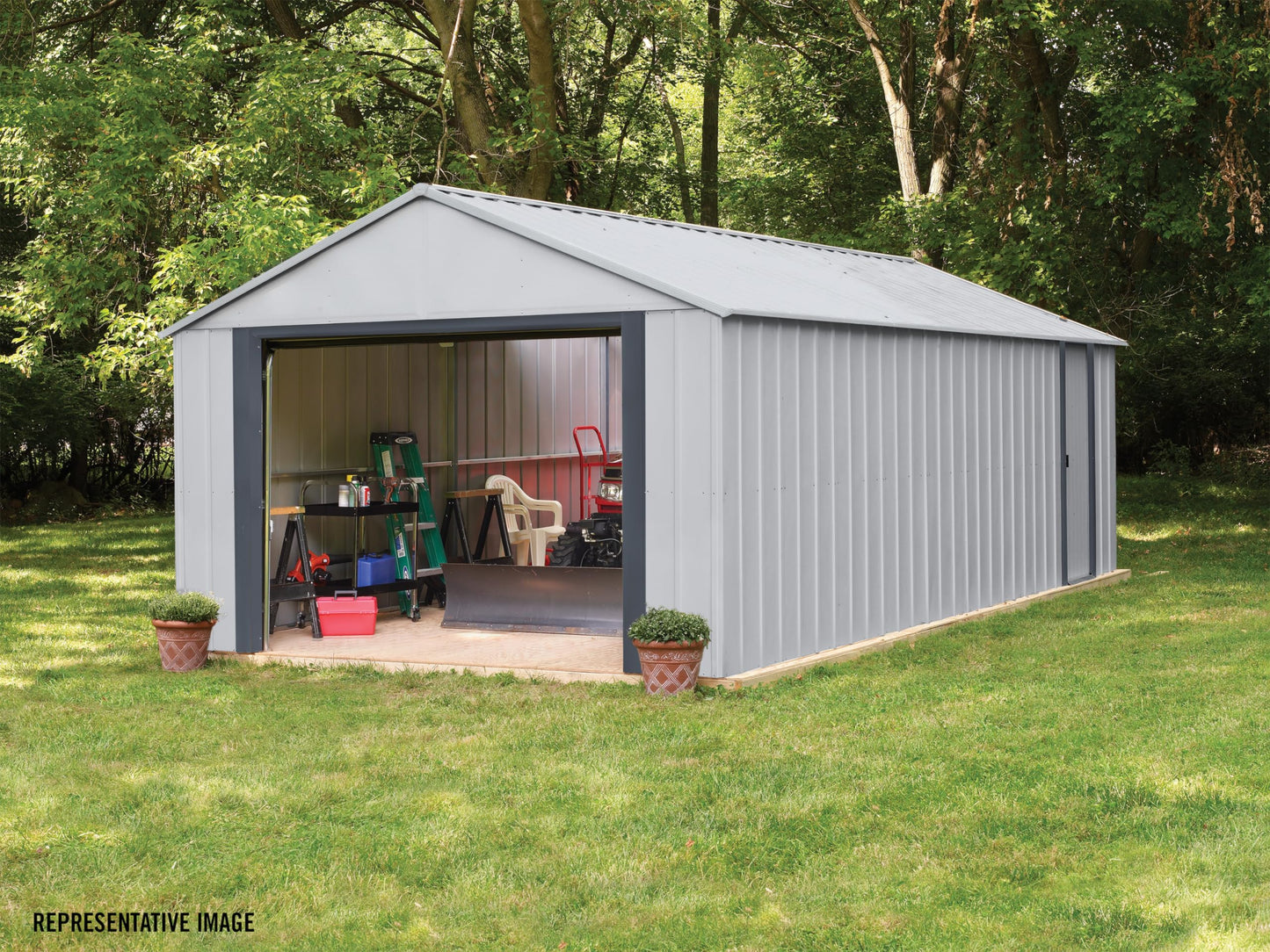 Arrow Shed 12' x 31' Murryhill Garage Galvanized Steel Extra Tall Walls Prefabricated Shed Storage Building, 12' x 31', Flute Gray - WoodArtSupply