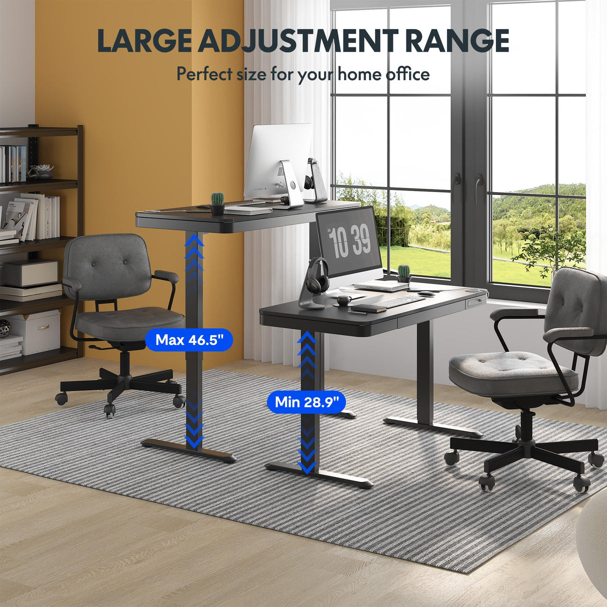 FLEXISPOT Comhar Electric Standing Desk with Drawer Desktop & Adjustable Frame Quick Install w/USB Charge Ports (Black, Wood) FLEXISPOT