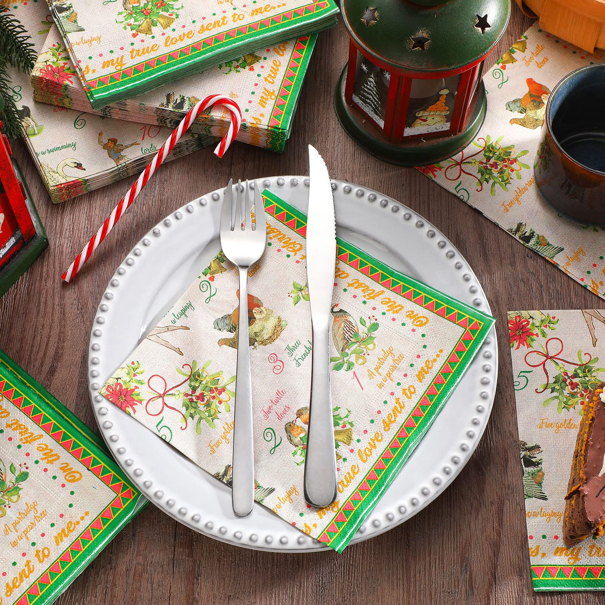 Geyee 100 Pcs 12 Days of Christmas Napkins Holiday Paper Napkin Disposable Guest Funny Towel Cocktail 2 Ply Xmas Decoupage Napkins Bulk Geyee