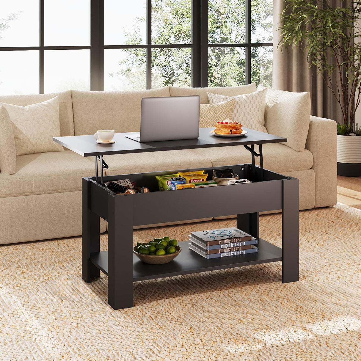 WLIVE Coffee Table, 39" Lift Top Coffee Table with Hidden Compartment, Storage Shelf and Lifting Top for Home Living Room, Office and Reception Room, Black WLIVE