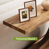 LITTLE TREE 43.3 Inches Farmhouse Console Table, 2-Tier C-Shaped Sofa Table Behind The Couch, Wooden Entryway Table Narrow Hallway Foyer Table for Living Room, Entrance, Brown LITTLE TREE