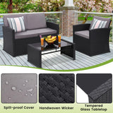 KROFEM 4 Pieces Patio Conversation Set, Outside Rattan Sectional Sofa, Cushioned Furniture Set, Wicker Sofa Ideal for Garden, Porch, Backyard, Black Color Rattan and Light Grey Cushion KROFEM